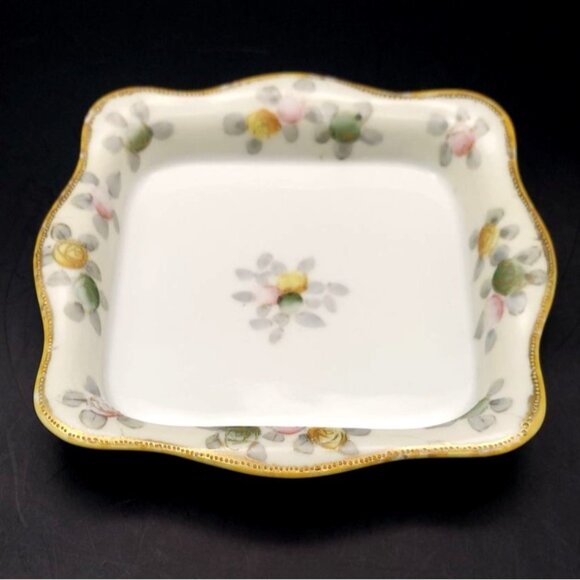 Nippon Other - Vintage Nippon Hand Painted Floral Porcelain Square Tray Trinket Dish Japan
